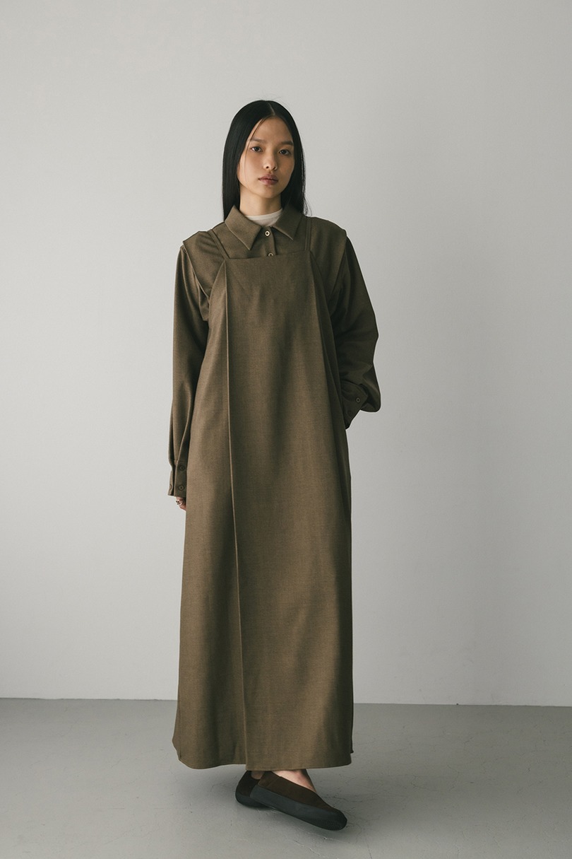 2ピースシャツレイヤードワンピース 詳細画像 BRN 2