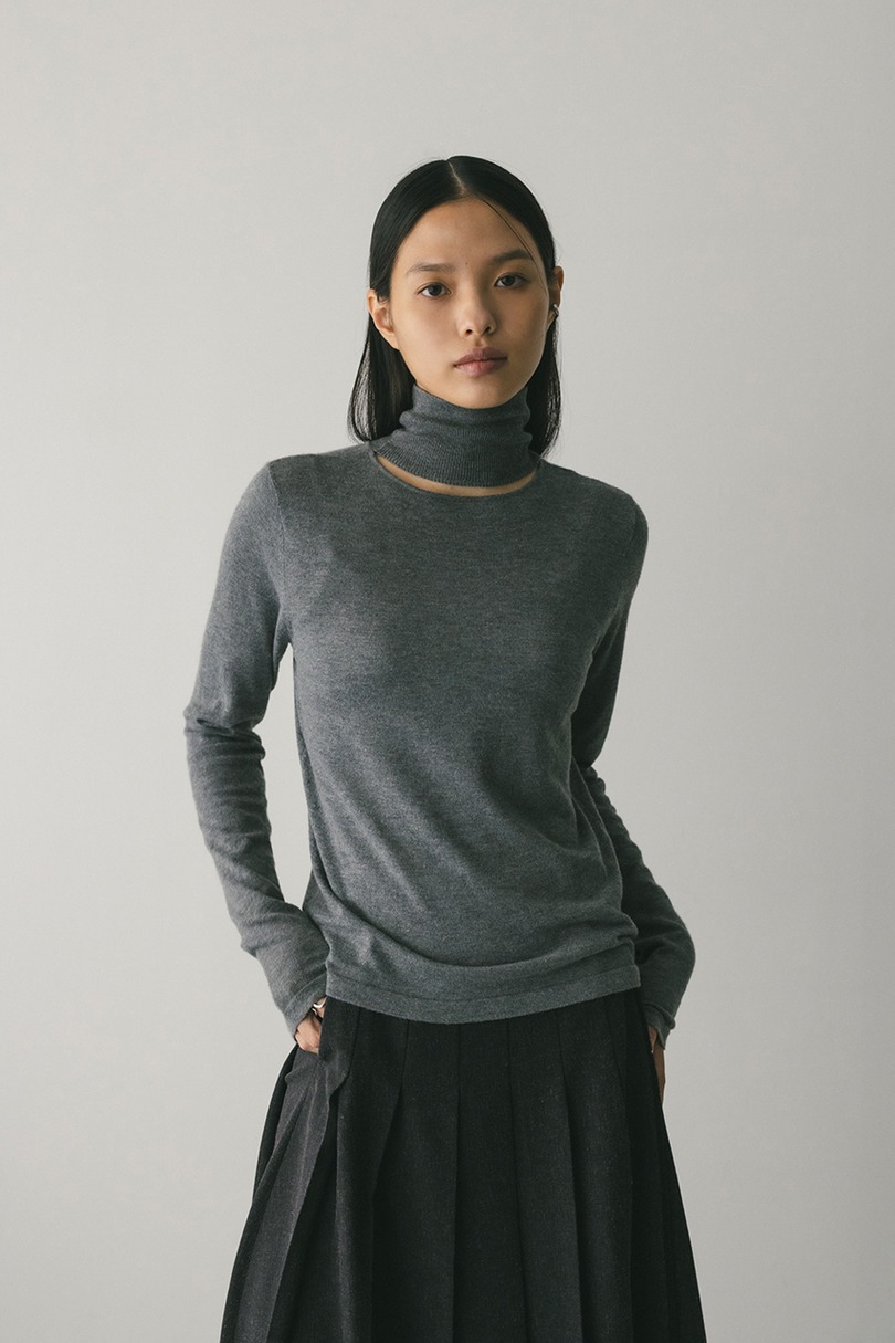 2WAYウォッシャブルハイネックオープンニット 詳細画像 GRY 2