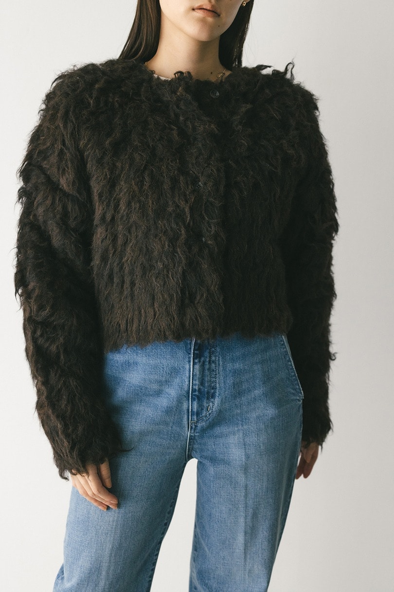 メランジシャギーショートニットカーデ 詳細画像 BRN 8