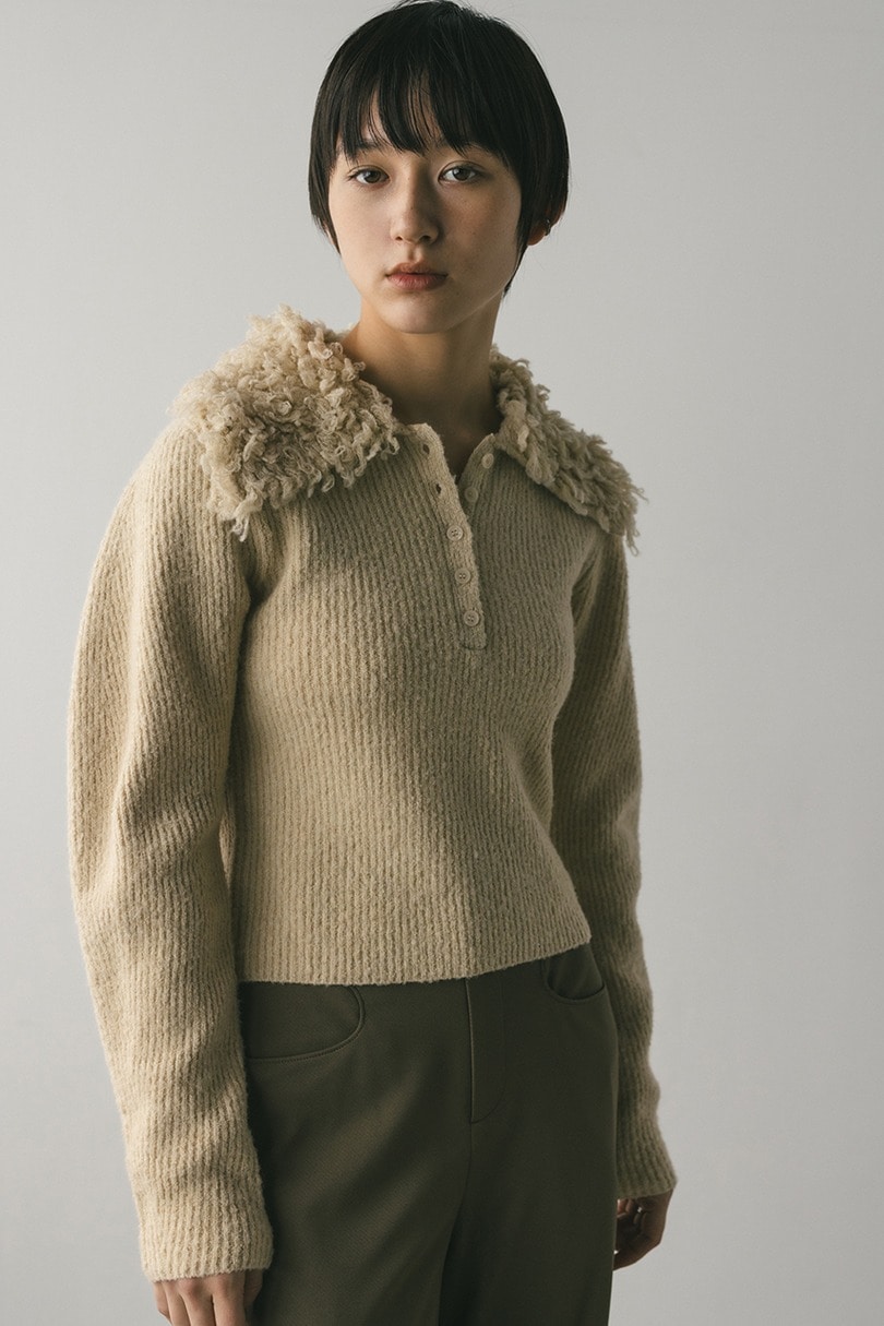 ループカラーニットトップ