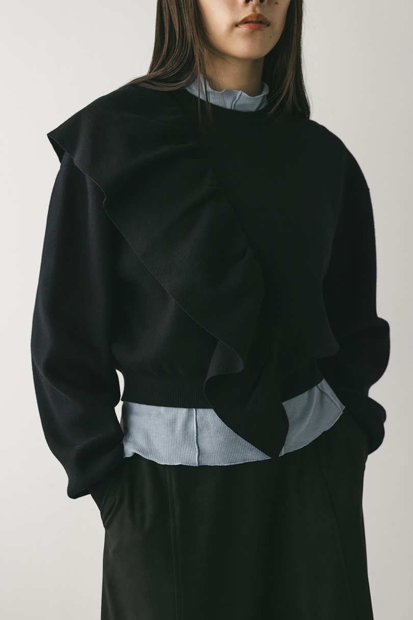 アシンメトリーフリルニット 詳細画像 BLK 4