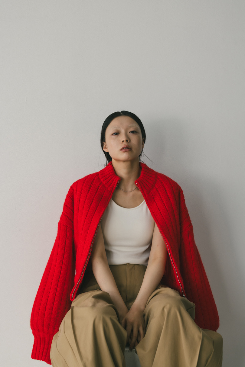 パッファーニットジップカーデ