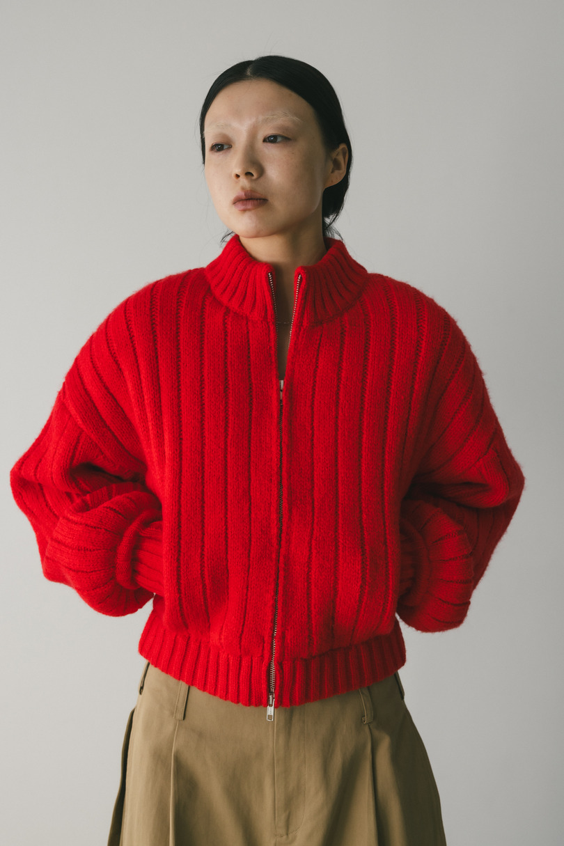 パッファーニットジップカーデ 詳細画像 RED 3