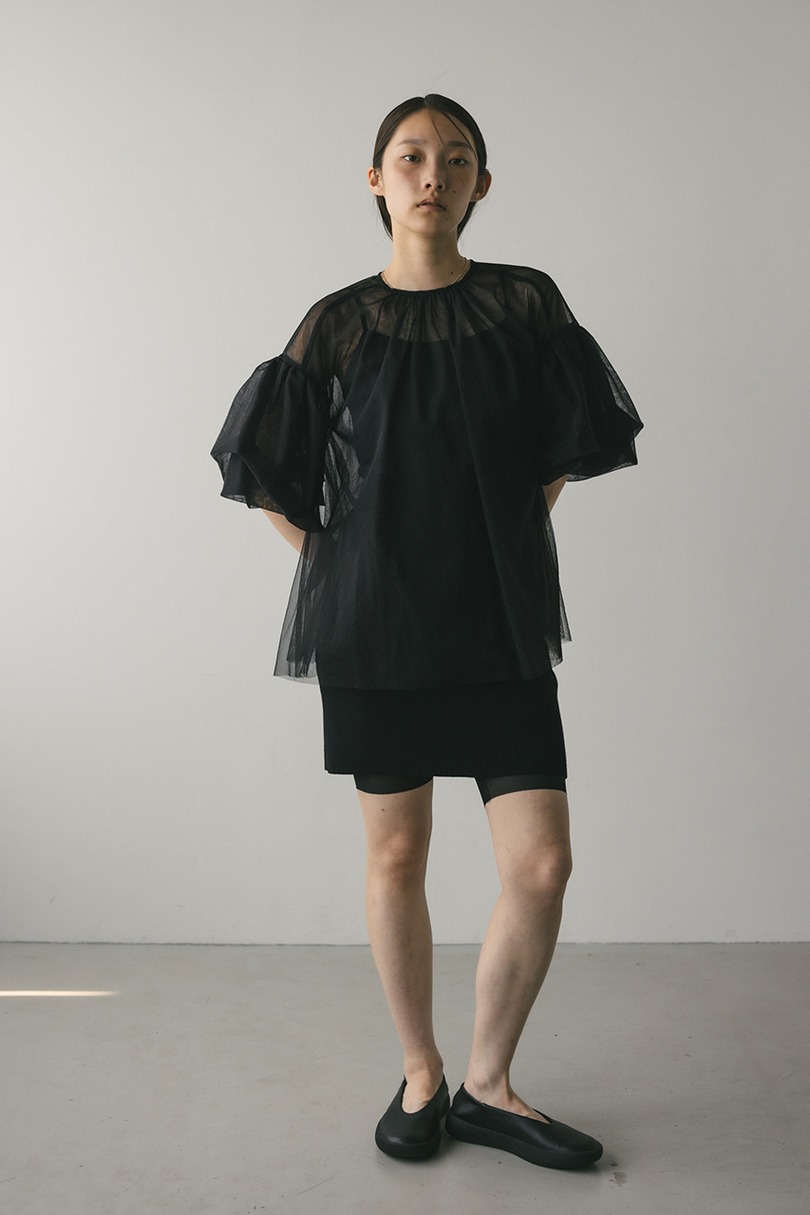 ギャザースリーブチュールトップ 詳細画像 BLK 2