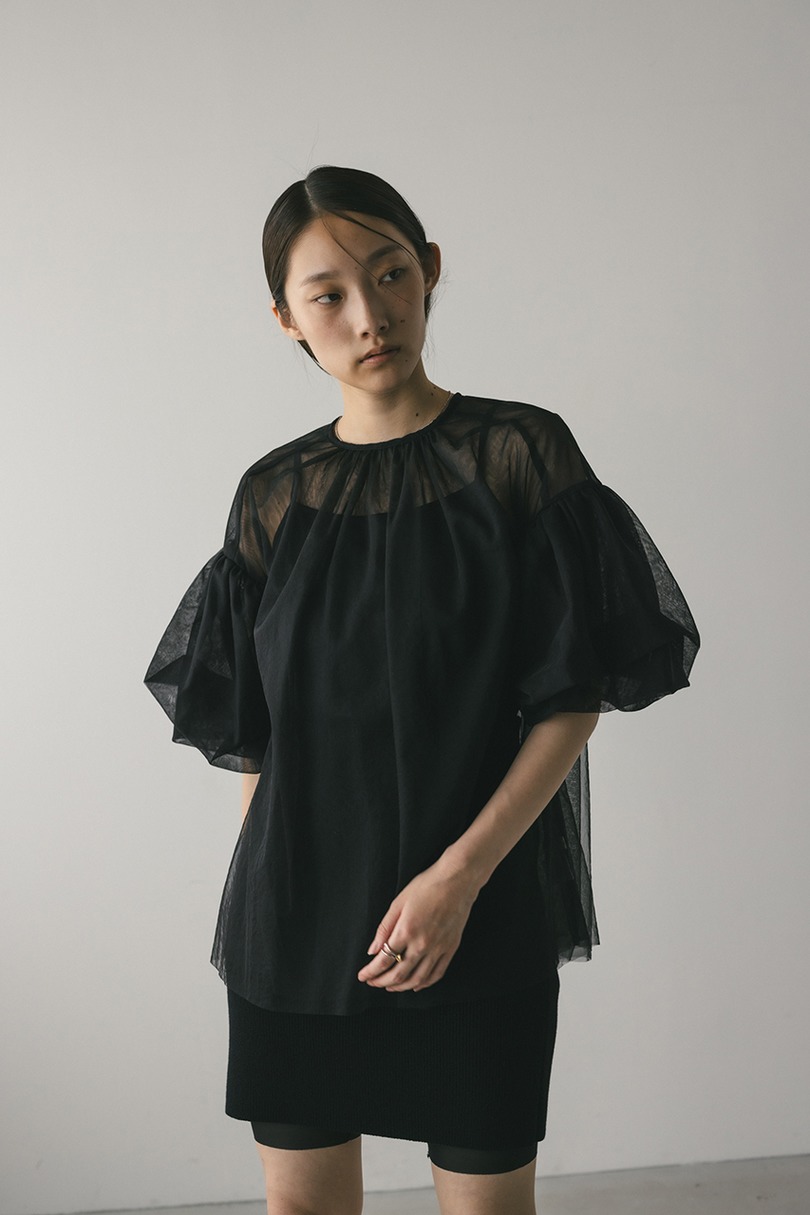 ギャザースリーブチュールトップ 詳細画像 BLK 3