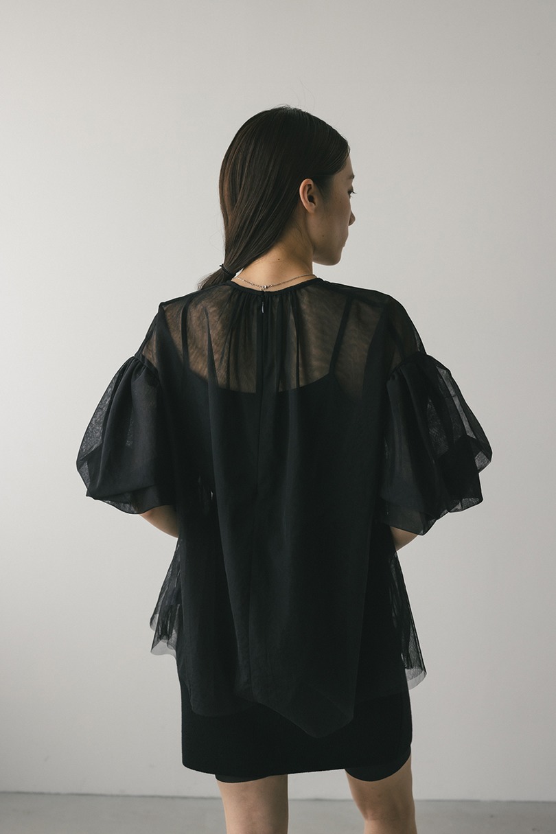 ギャザースリーブチュールトップ 詳細画像 BLK 4