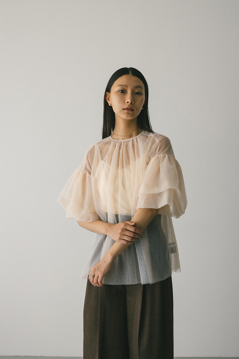 ギャザースリーブチュールトップ 詳細画像 BEG 2