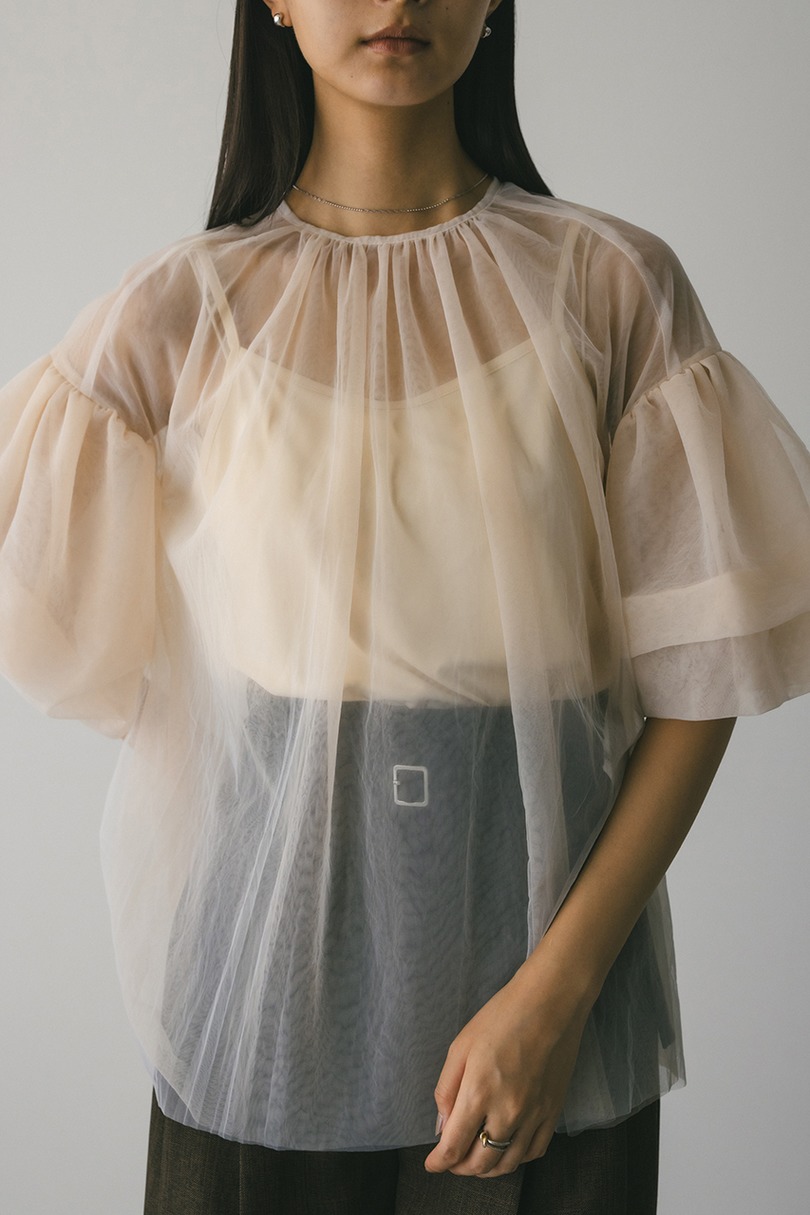 ギャザースリーブチュールトップ 詳細画像 BEG 3