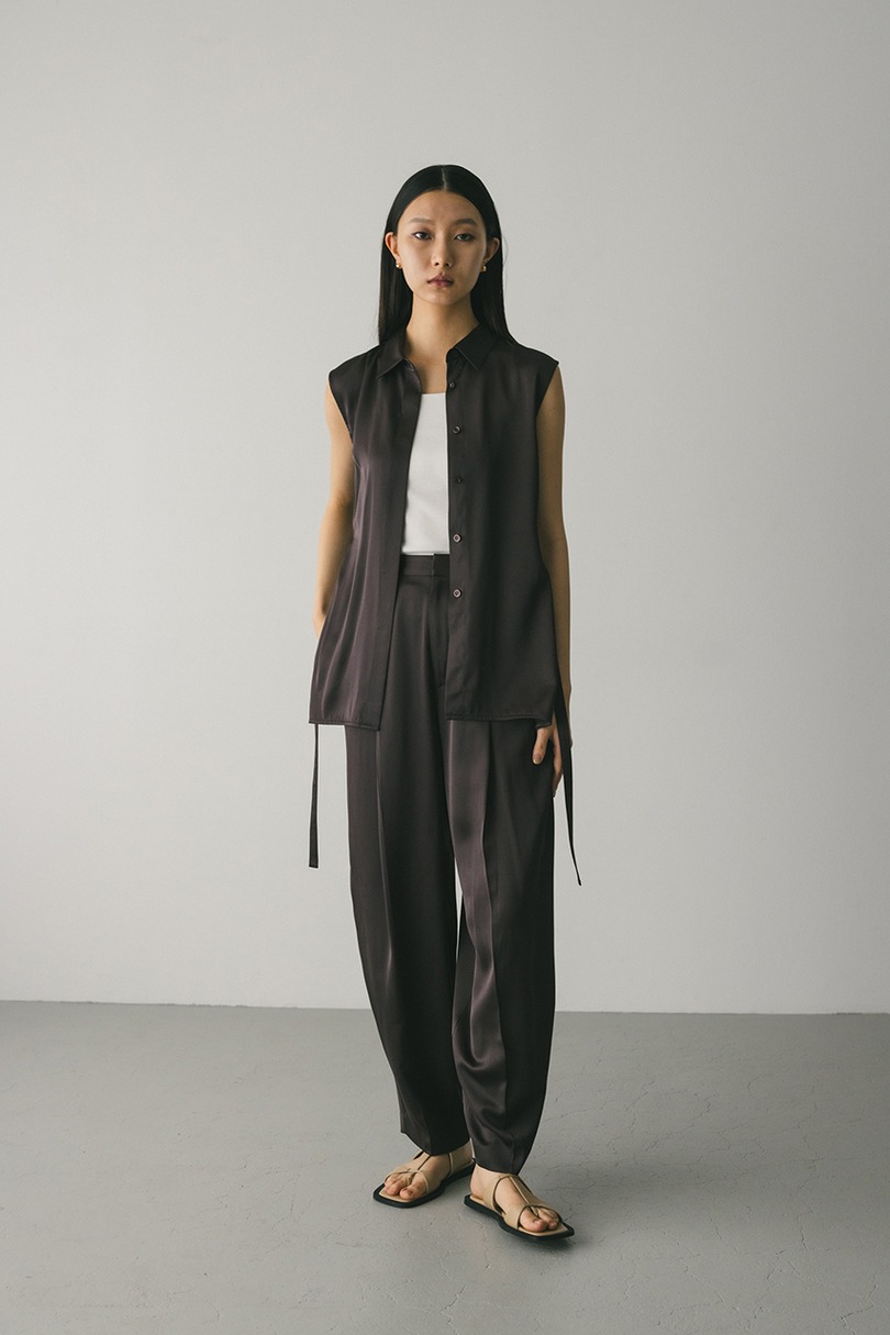 サテンタックフォルムパンツ 詳細画像 BRN 2