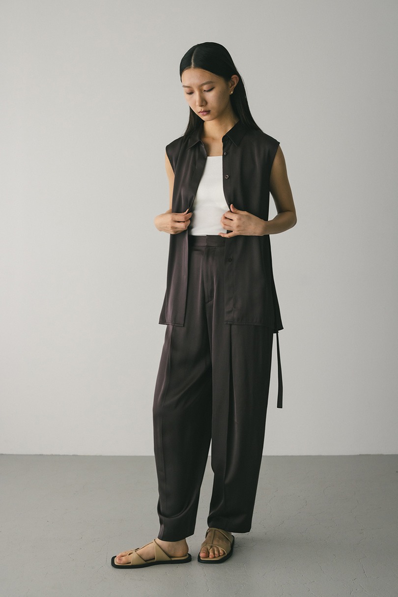 サテンタックフォルムパンツ 詳細画像 BRN 3