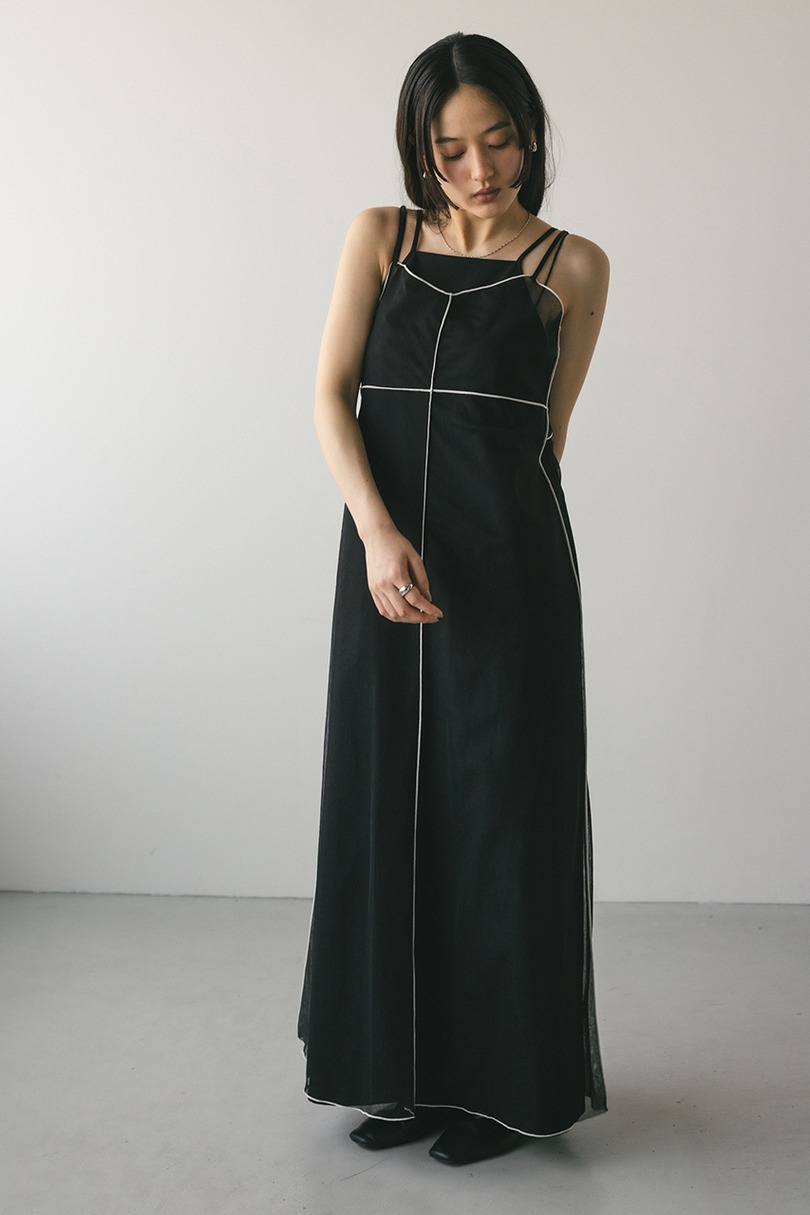 バイカラーチュールレイヤーワンピース 詳細画像 BLK 2