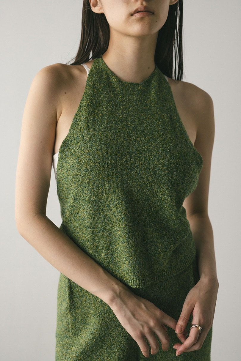 ホルターパイルニットトップ