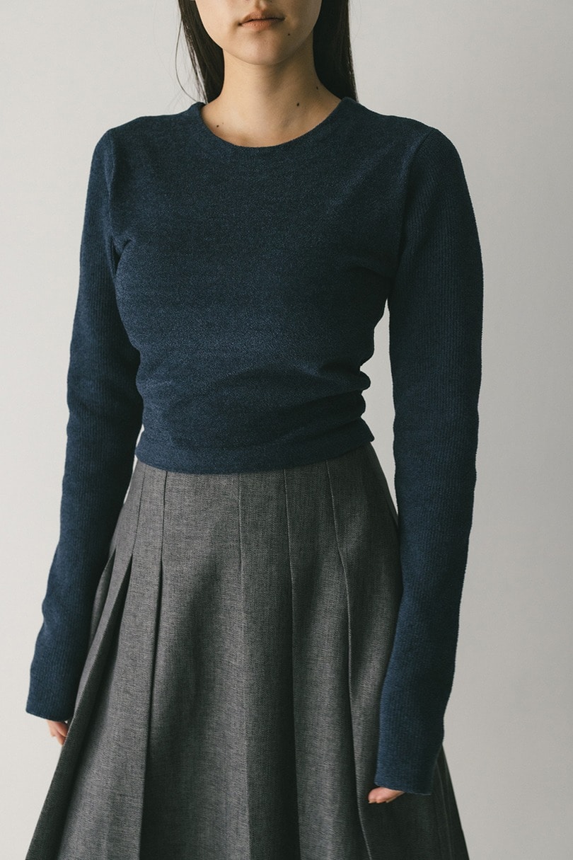 バックオープンベロアショートニット 詳細画像 NVY 3