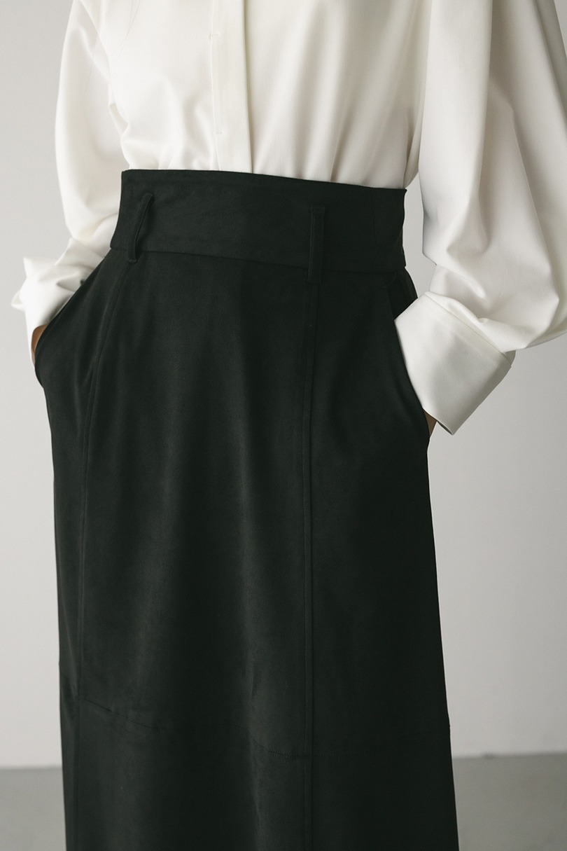 フェイクスウェードパネルフレアスカート 詳細画像 BLK 3