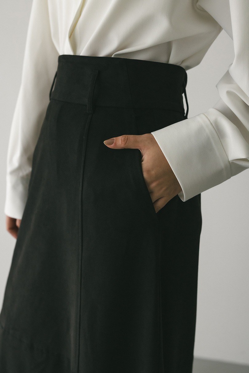 フェイクスウェードパネルフレアスカート 詳細画像 BLK 4