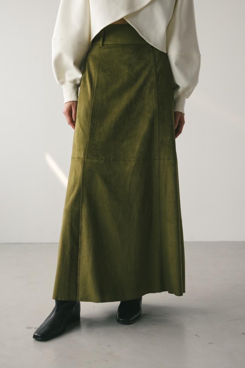 フェイクスウェードパネルフレアスカート