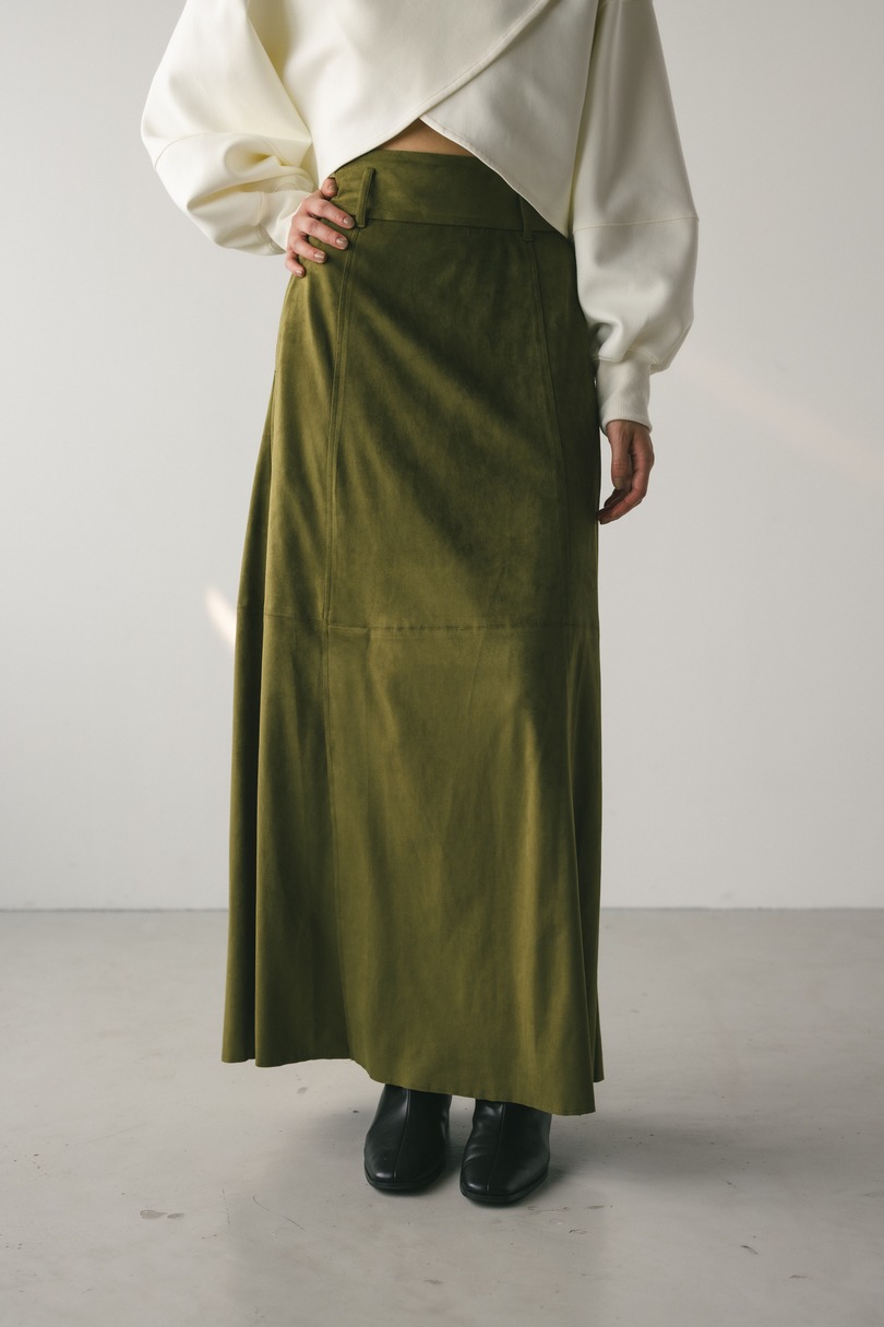 フェイクスウェードパネルフレアスカート 詳細画像 GRN 2