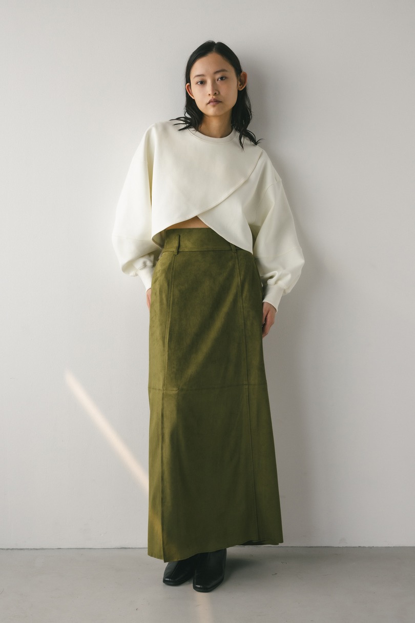 フェイクスウェードパネルフレアスカート 詳細画像 GRN 3