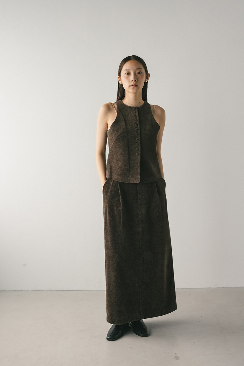 ハイウエストタックベロアスカート 詳細画像 BRN 2