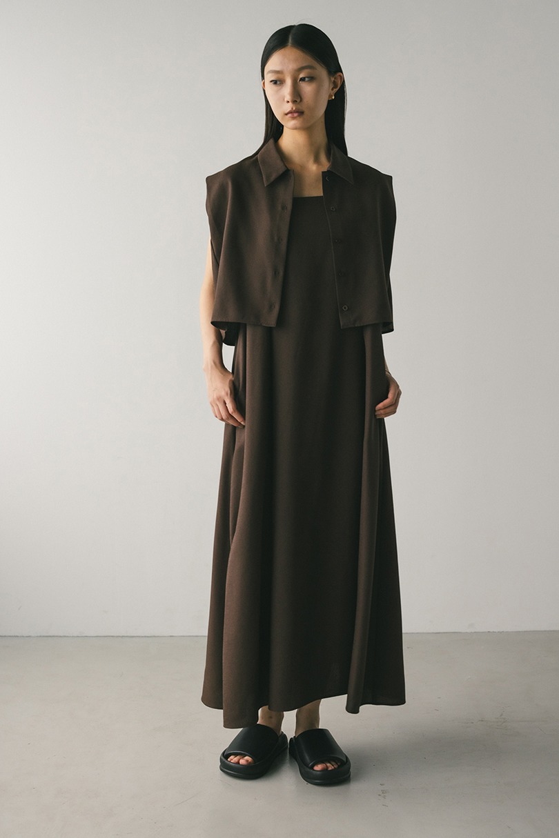 2ピースシャツレイヤードワンピース 詳細画像 BRN 2