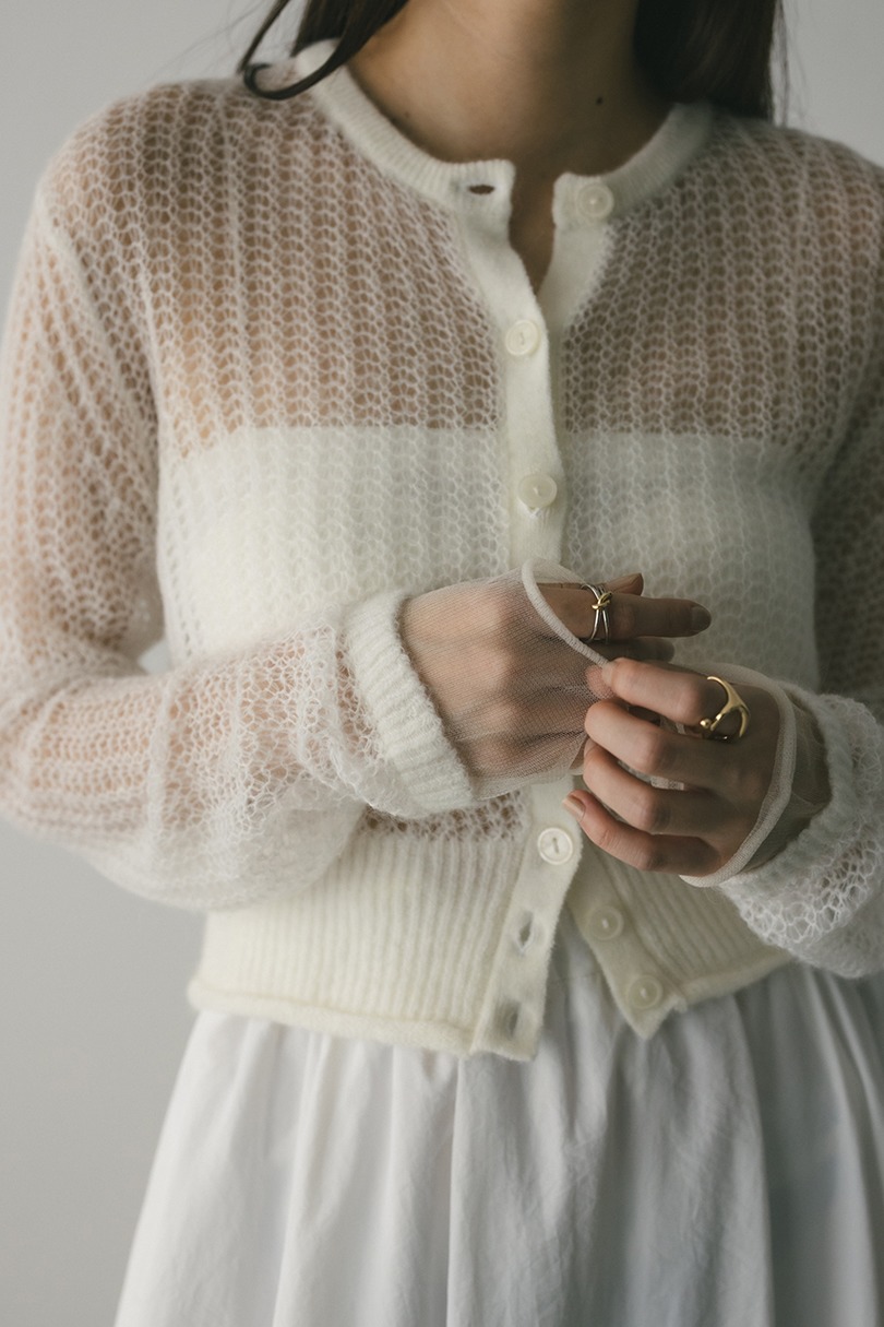 レイヤースリーブモヘアミックスニットカーデ 詳細画像 WHT 7