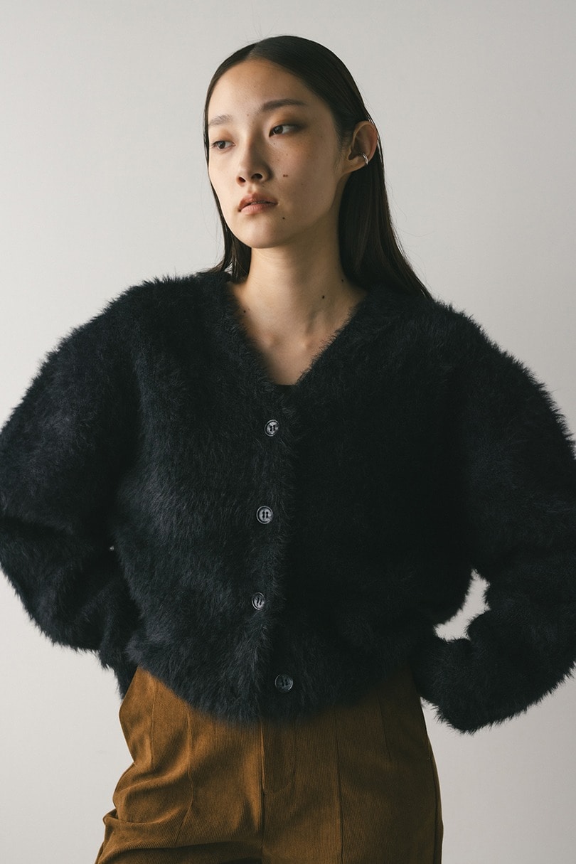 ダブルクロスシャギーニットカーデ 詳細画像 BLK 7