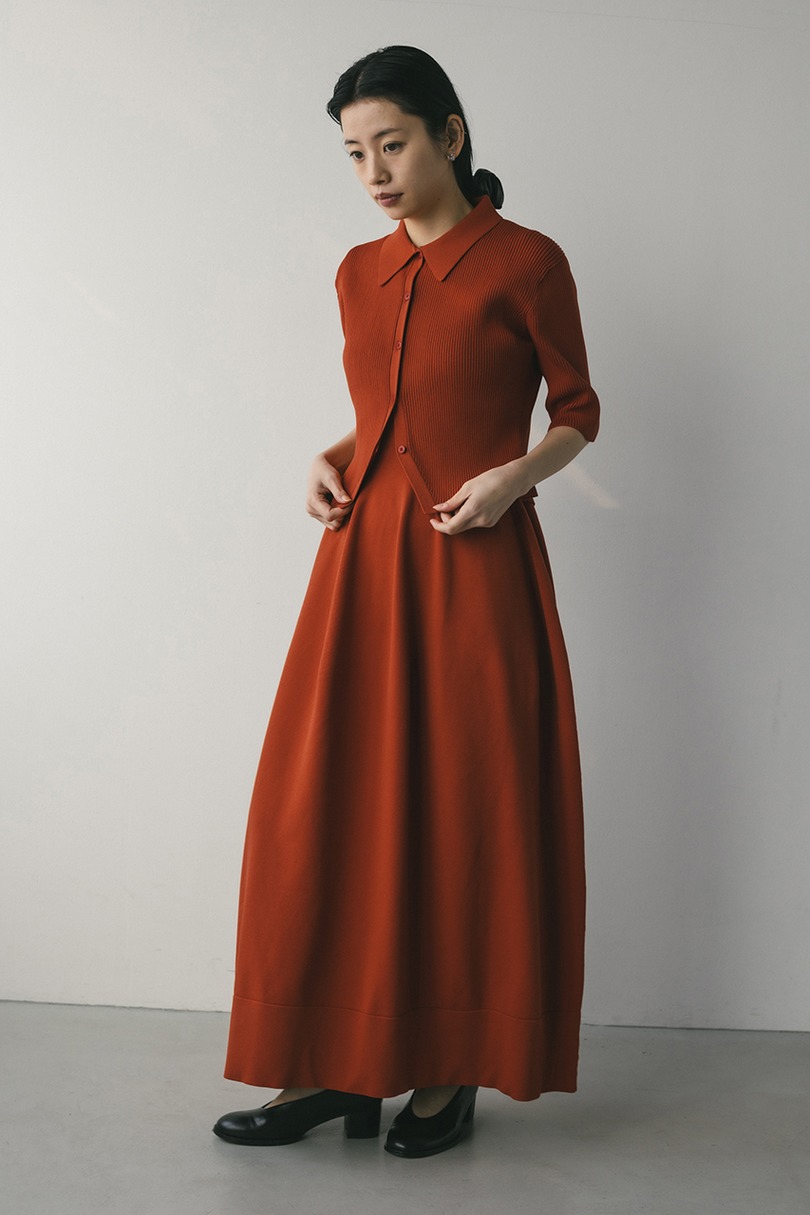 2ピースハーフスリーブポロニットワンピース