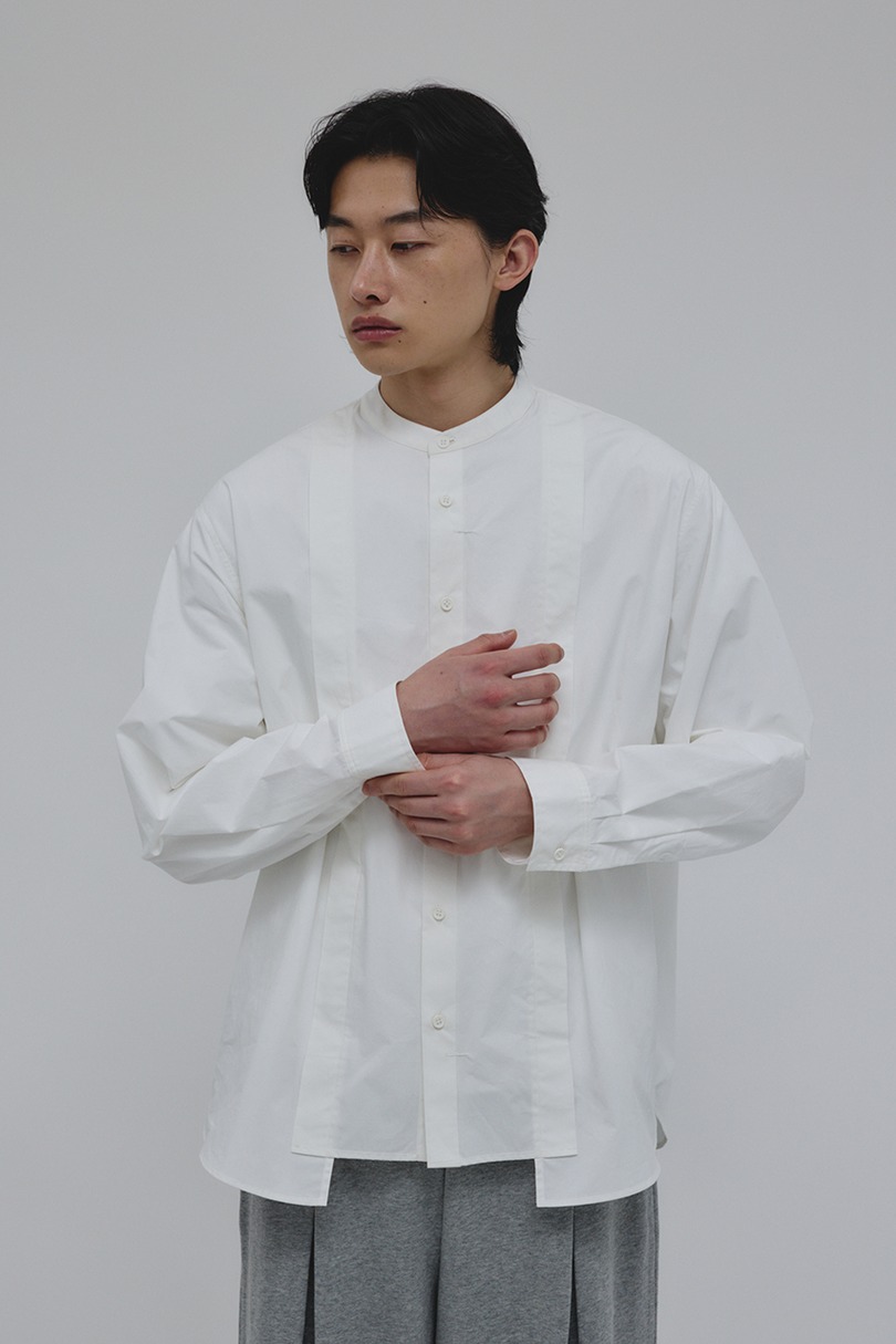 タックデザインノーカラーシャツ 詳細画像 WHT 3
