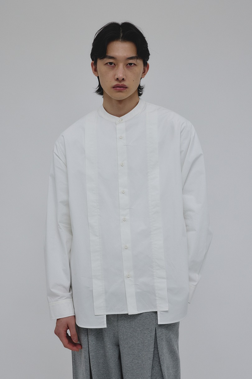 タックデザインノーカラーシャツ 詳細画像 WHT 4