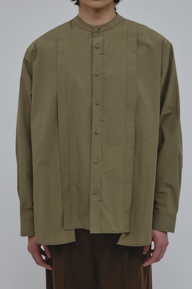 タックデザインノーカラーシャツ