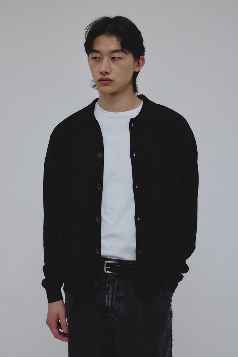 リブカラーニットカーディガン