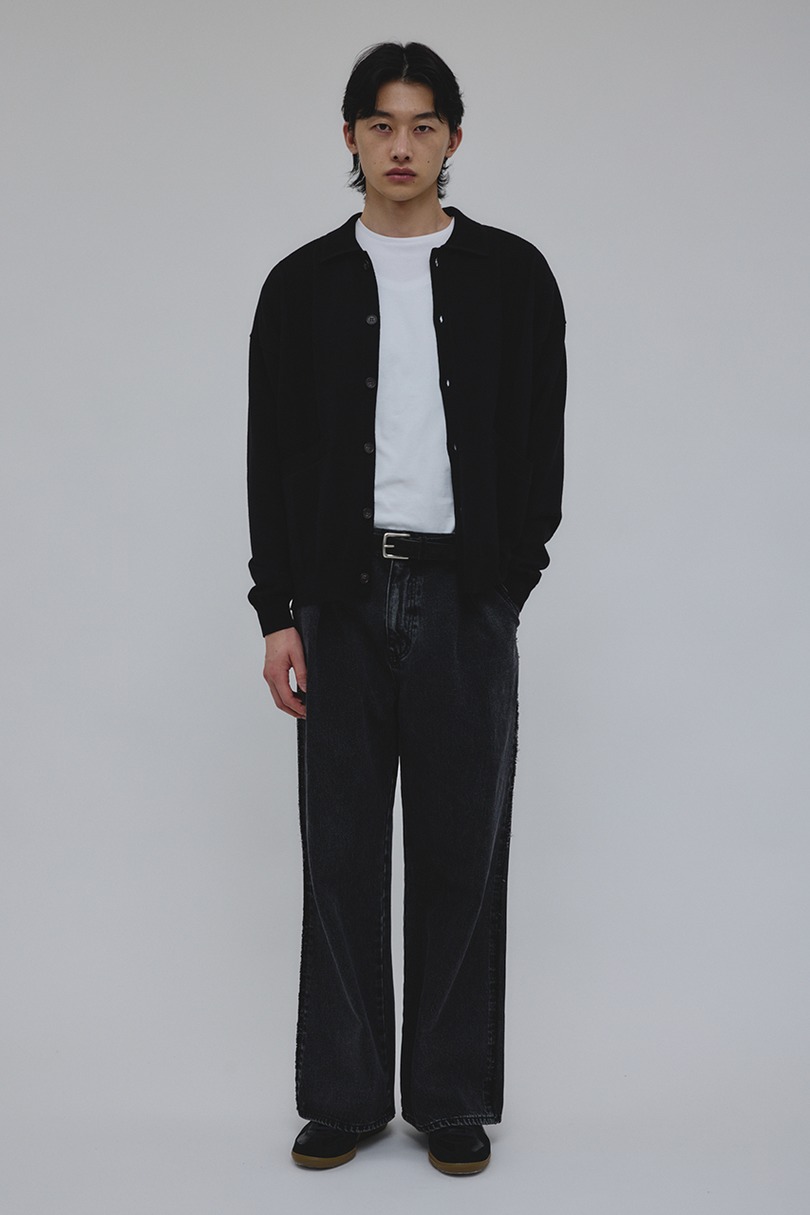 リブカラーニットカーディガン 詳細画像 BLK 2