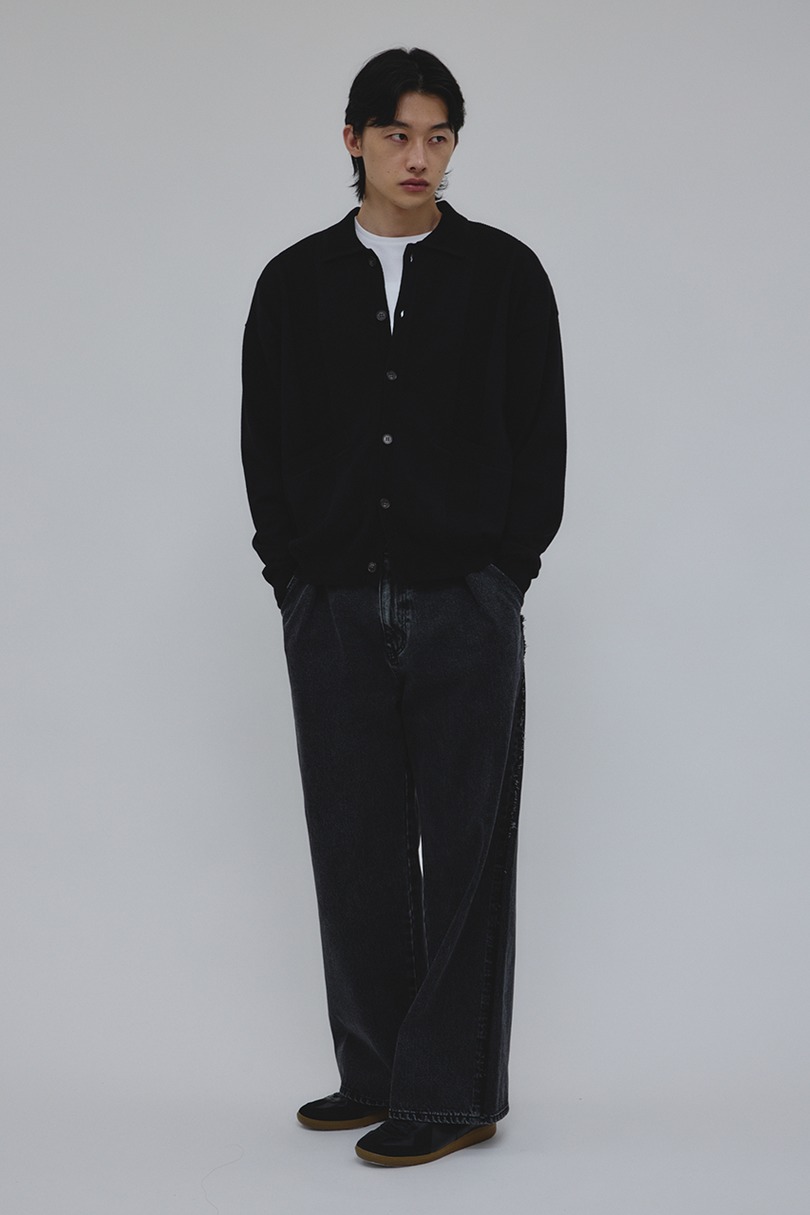 リブカラーニットカーディガン 詳細画像 BLK 3