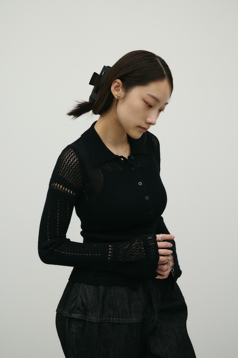 アイレットレースニットポロ 詳細画像 BLK 2