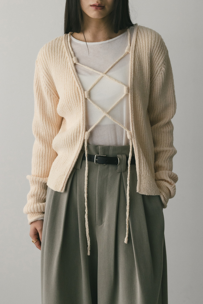 レースアップリブニットトップ