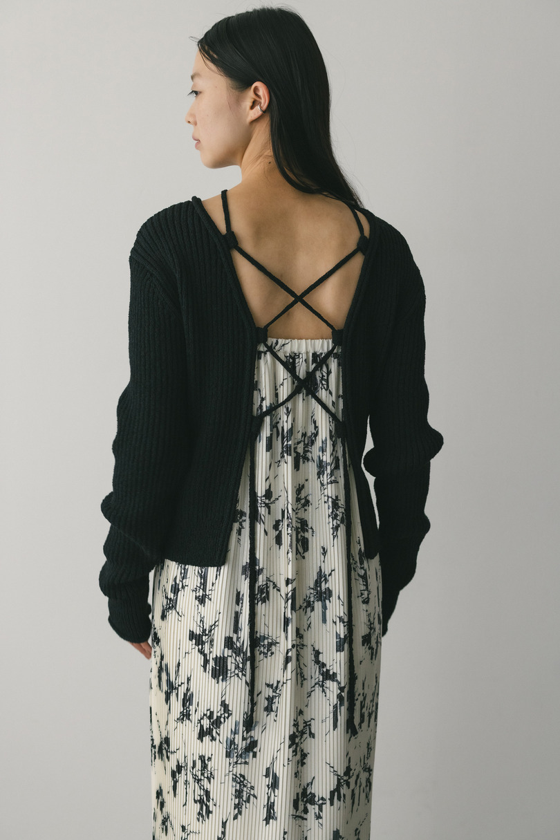 レースアップリブニットトップ