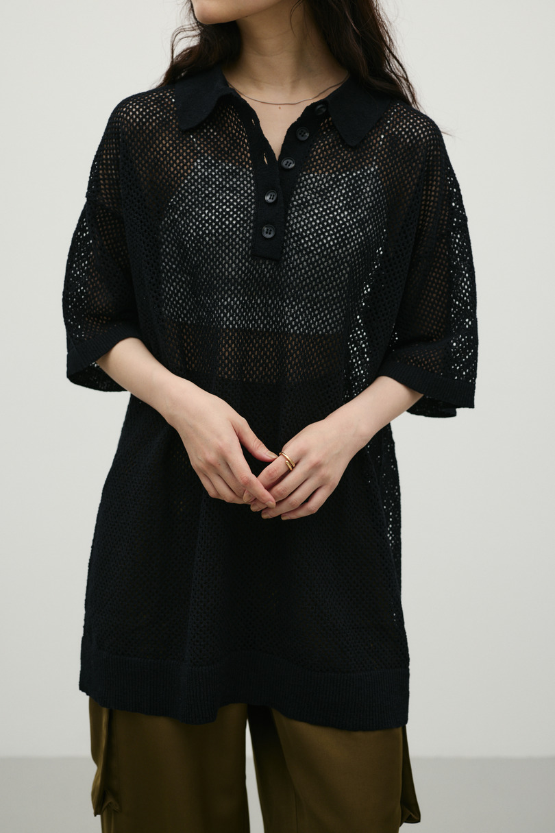 メッシュオーバーニットポロ 詳細画像 BLK 2