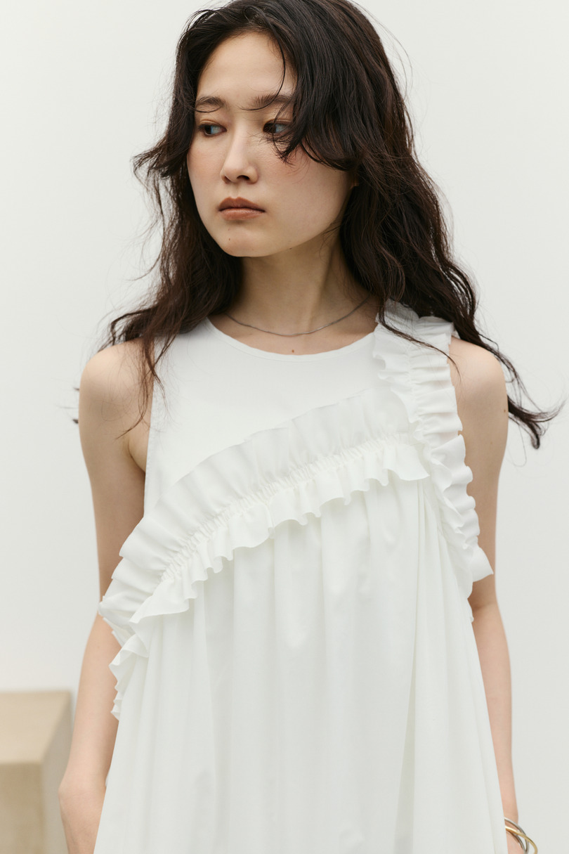 アシンメトリーフリルティアードワンピース 詳細画像 WHT 9