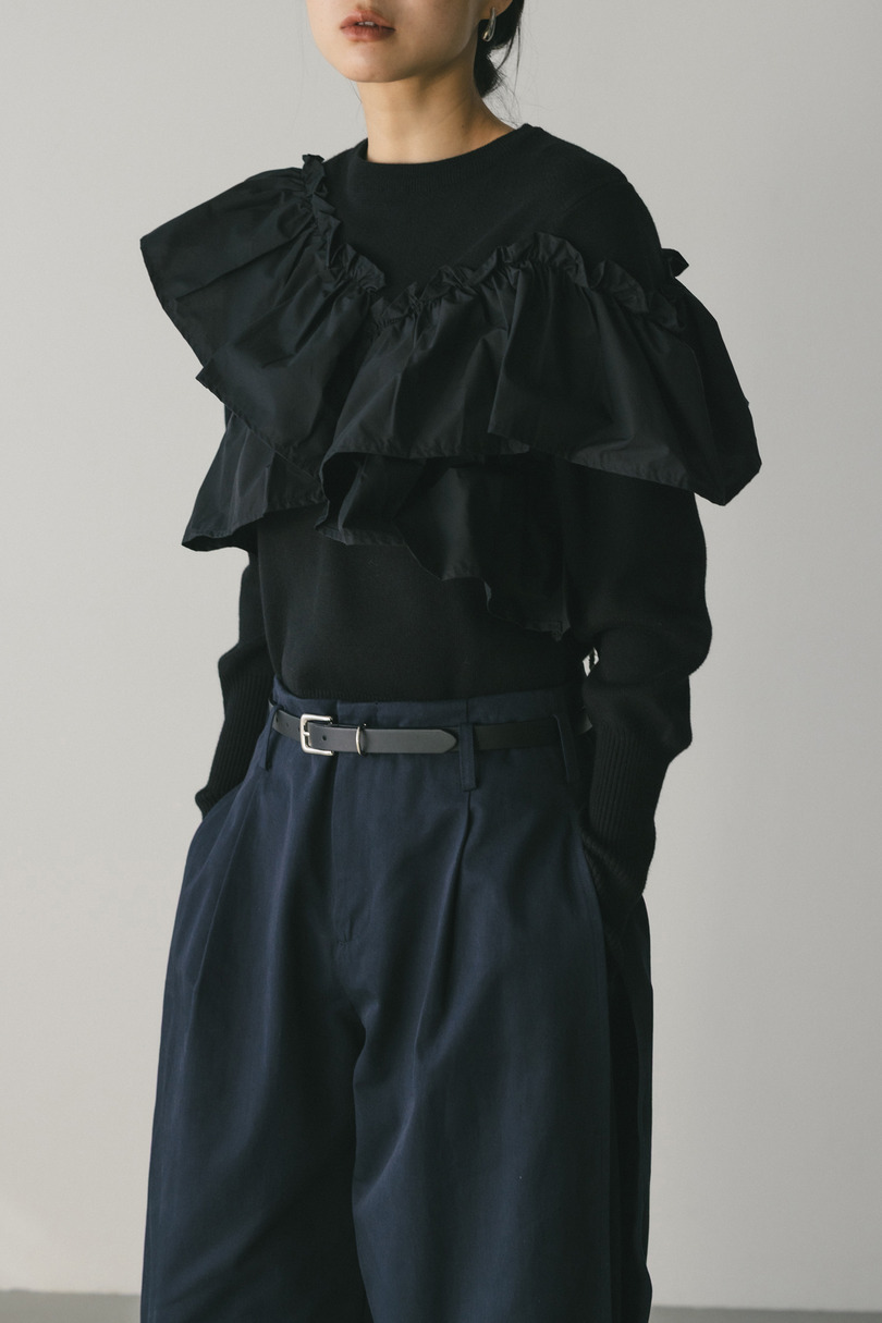アシンメトリーフリルニットトップ 詳細画像 BLK 2