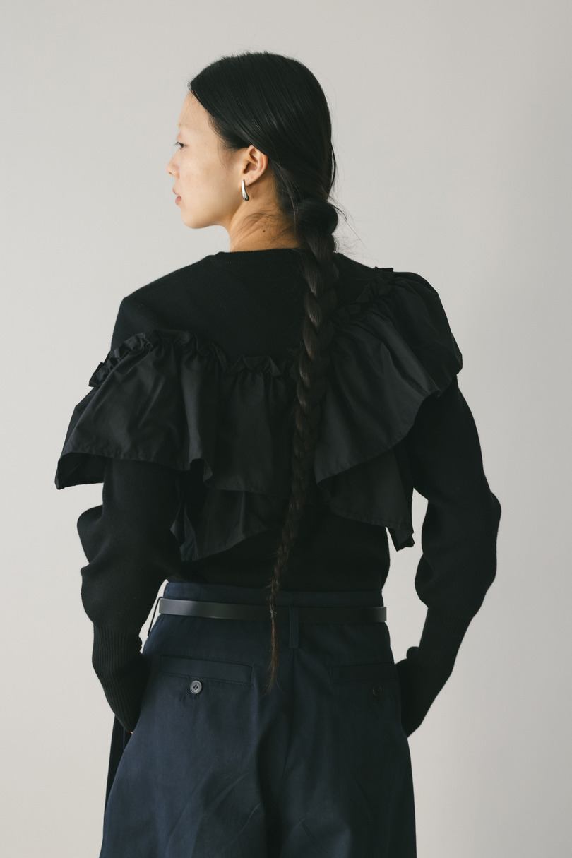 アシンメトリーフリルニットトップ 詳細画像 BLK 4