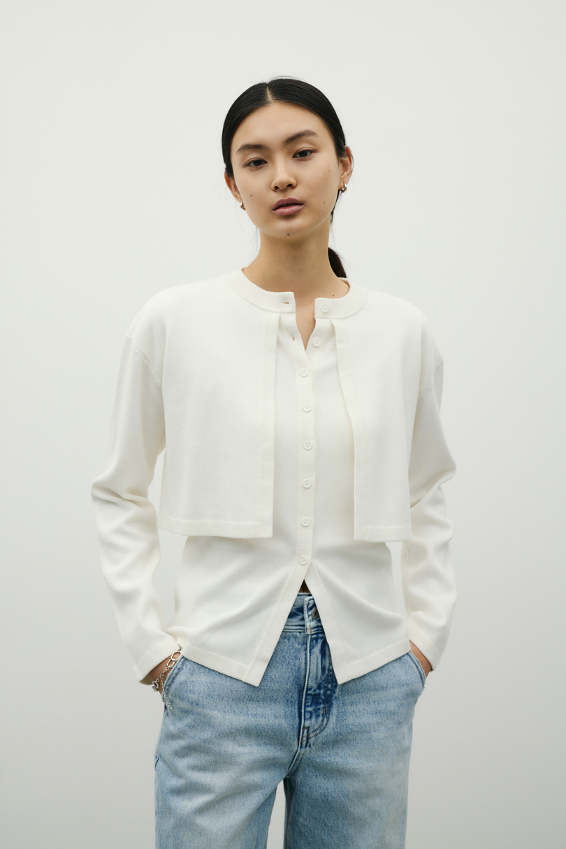 レイヤードニットカーデ