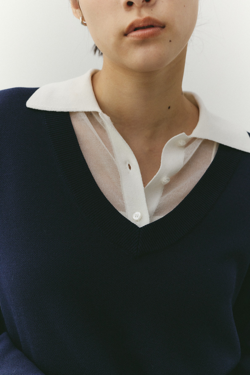 レイヤードポロニットトップ 詳細画像 NVY 12