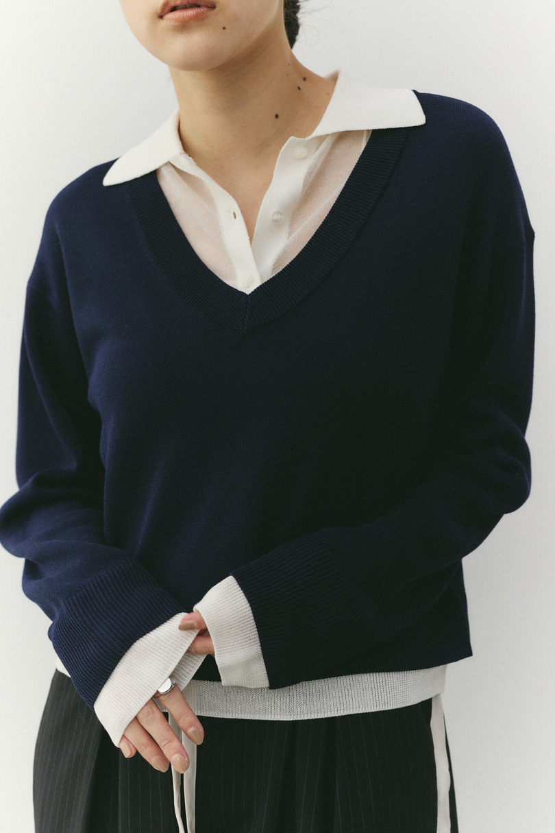 レイヤードポロニットトップ 詳細画像 NVY 13