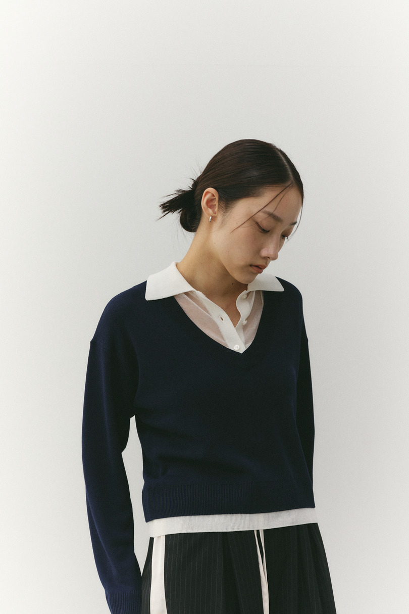 レイヤードポロニットトップ 詳細画像 NVY 9