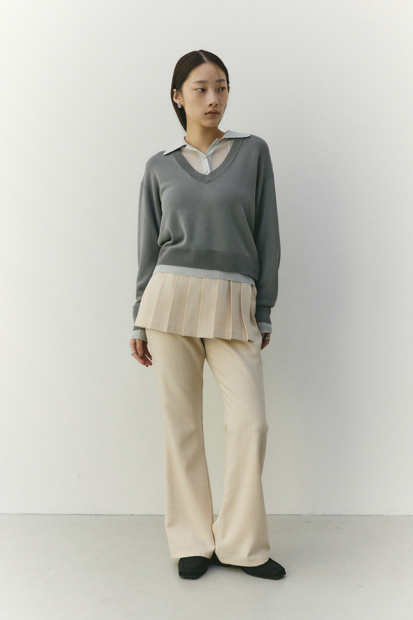 レイヤードポロニットトップ 詳細画像 GRY 3