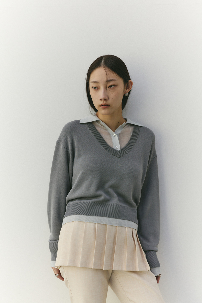 レイヤードポロニットトップ 詳細画像 GRY 5