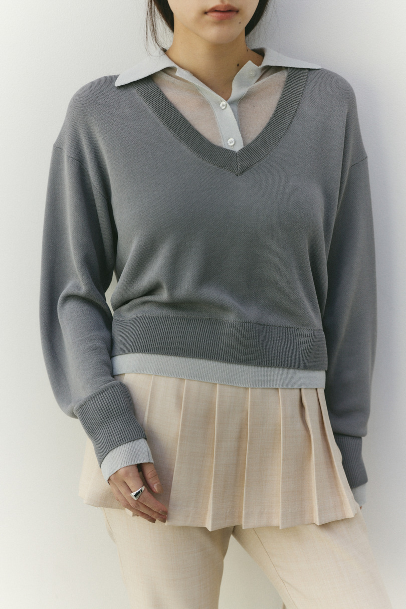 レイヤードポロニットトップ 詳細画像 GRY 6