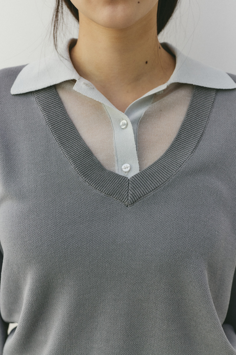 レイヤードポロニットトップ 詳細画像 GRY 7