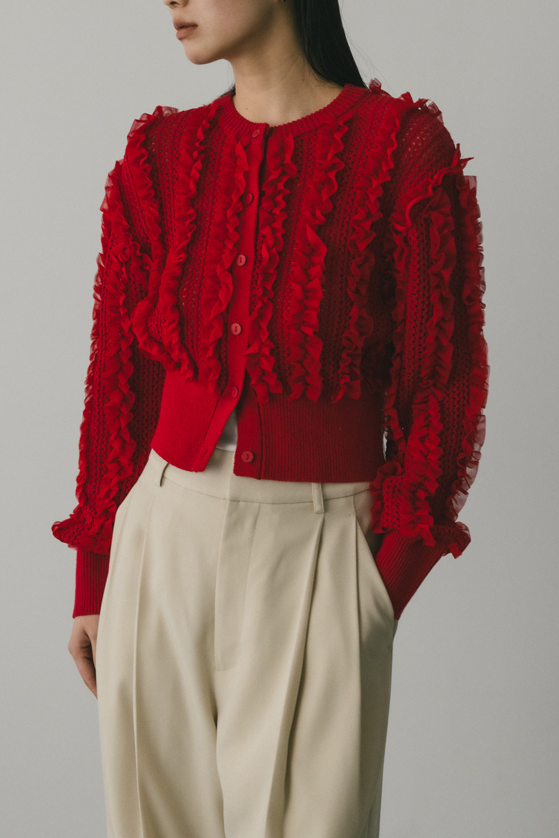 チュールフリルニットカーデ 詳細画像 RED 3