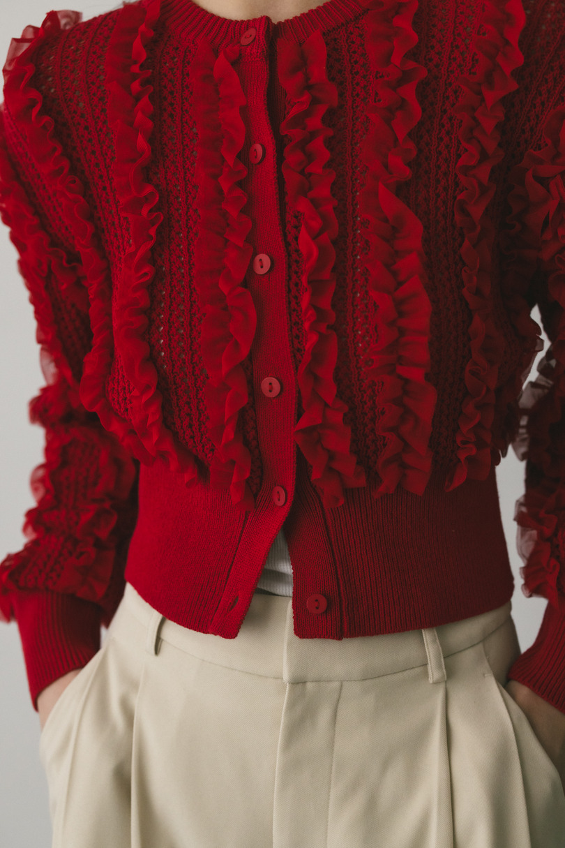 チュールフリルニットカーデ 詳細画像 RED 4
